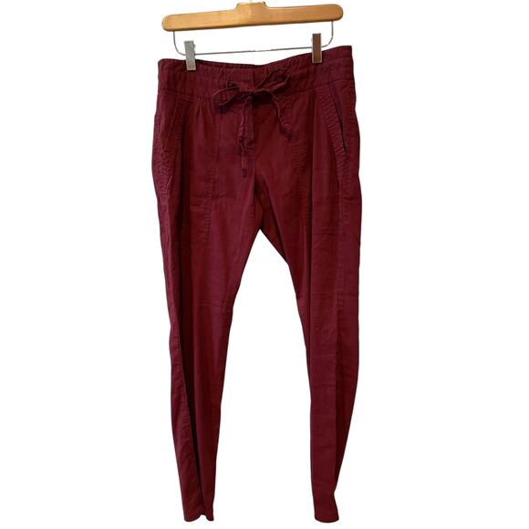 Theory Linen Blend Casual Lightweight Low Rise Pants Burgundy - Picture 1 of 7